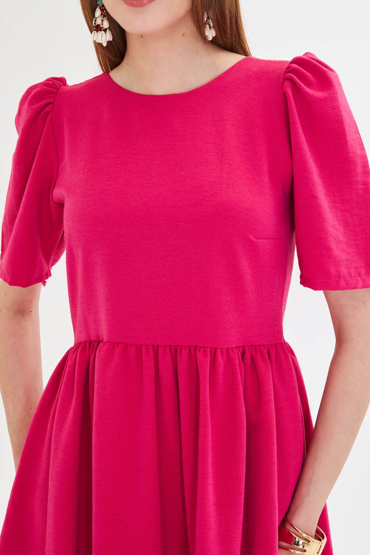 Fuchsia Fuchsia Zero Back Back Zipper Watermelon Arm Waist Shirred Dress ARM-25Y001009