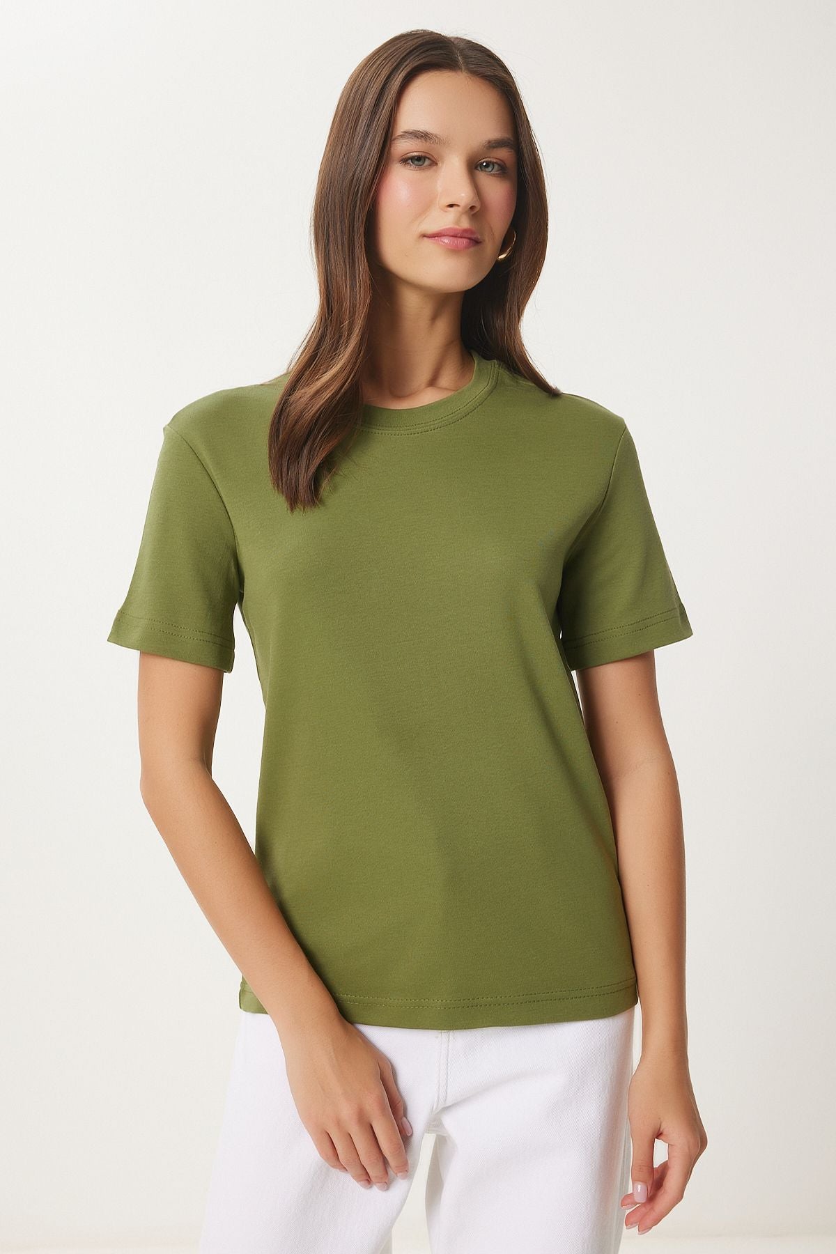 Female Green Cotton Basic Knitting T-Shirt AG00001
