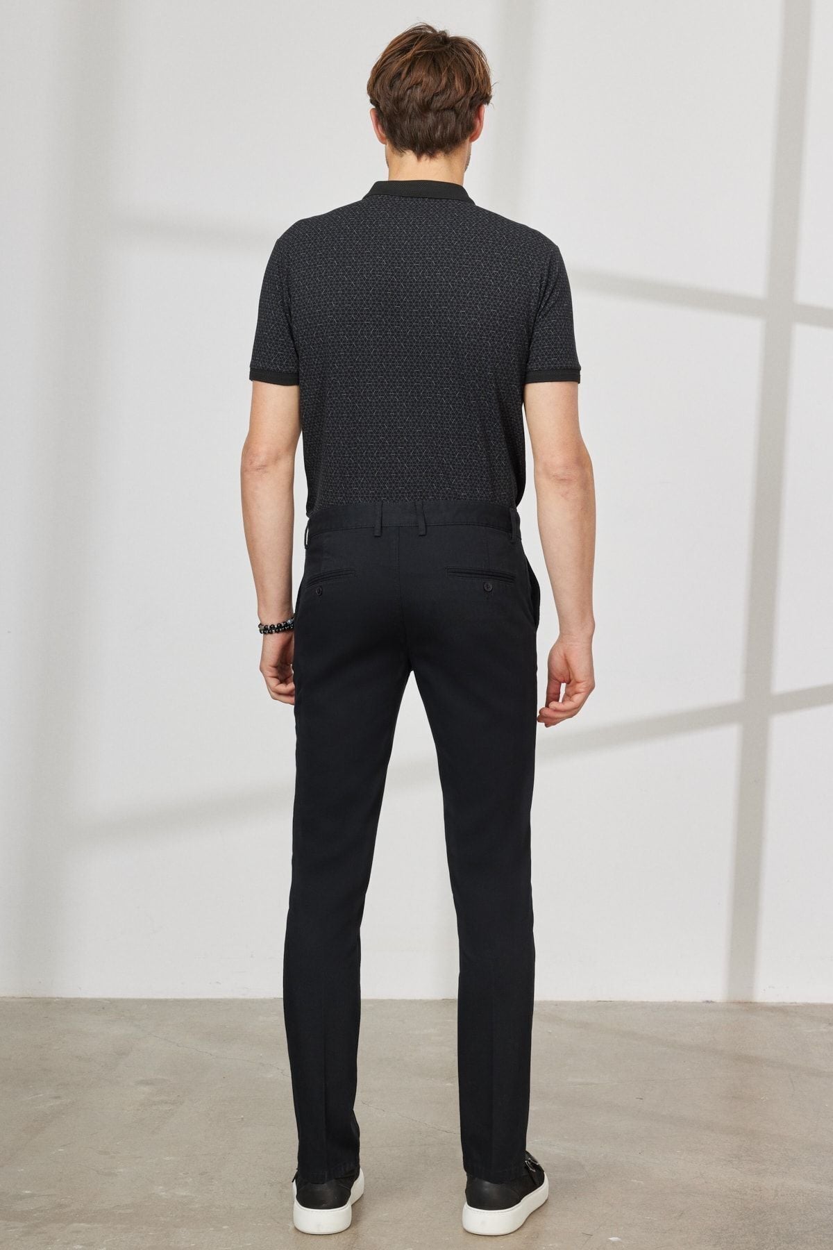 Men's black slim fit narrow -cut side pocket cotton flexible Acharted Pants