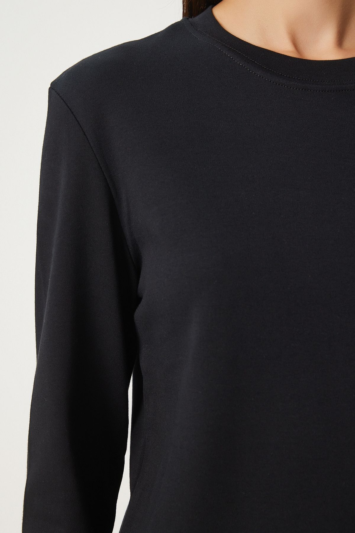 Woman Black Cotton Basic Knitting Blouse NJ00155
