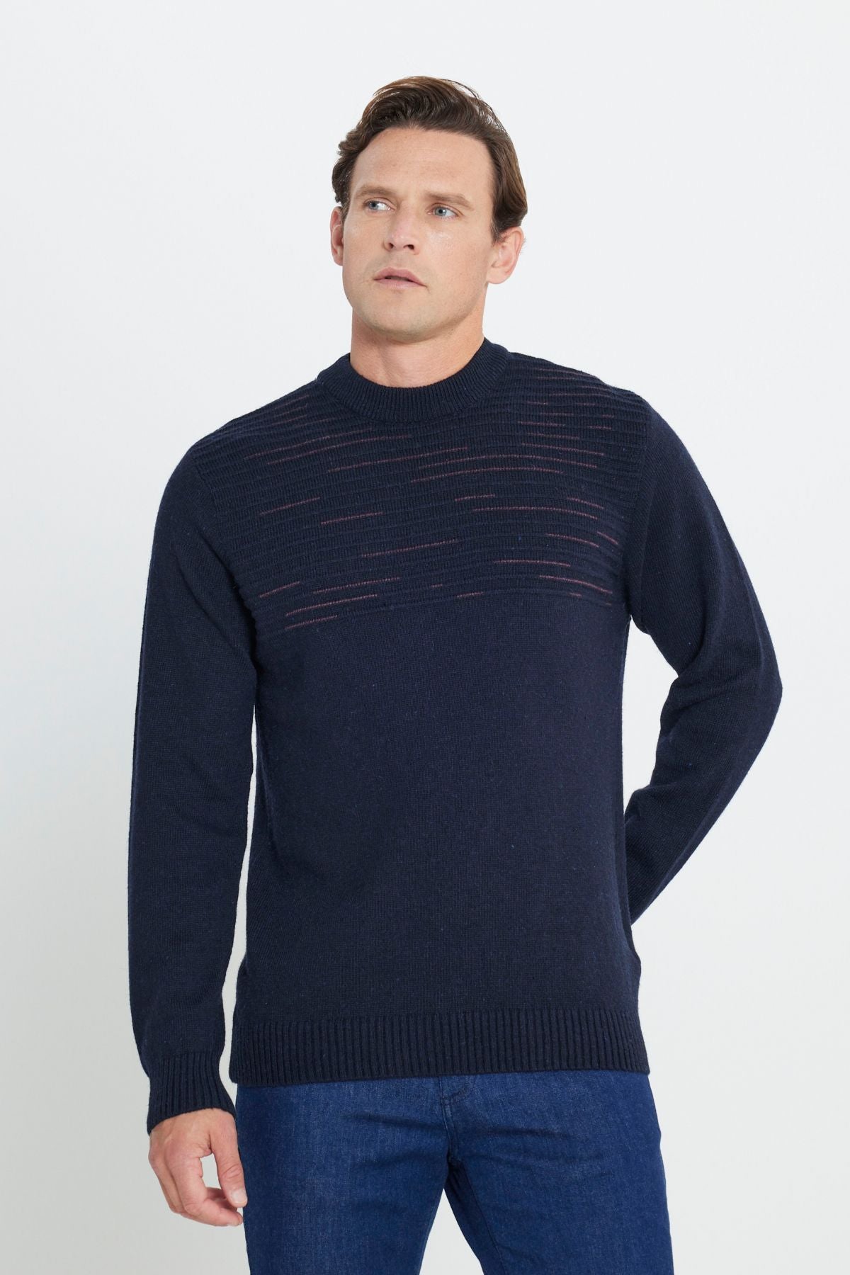 Men's Navy Bordo-Bordo Standard Fit Normal Cut Half Fisherman Yaka Knitwear Kazakh