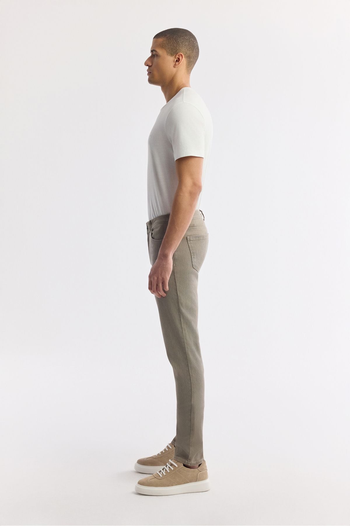 Men's Beige Stone Wash Knitting Slim Fit Denim Trousers A51y3516