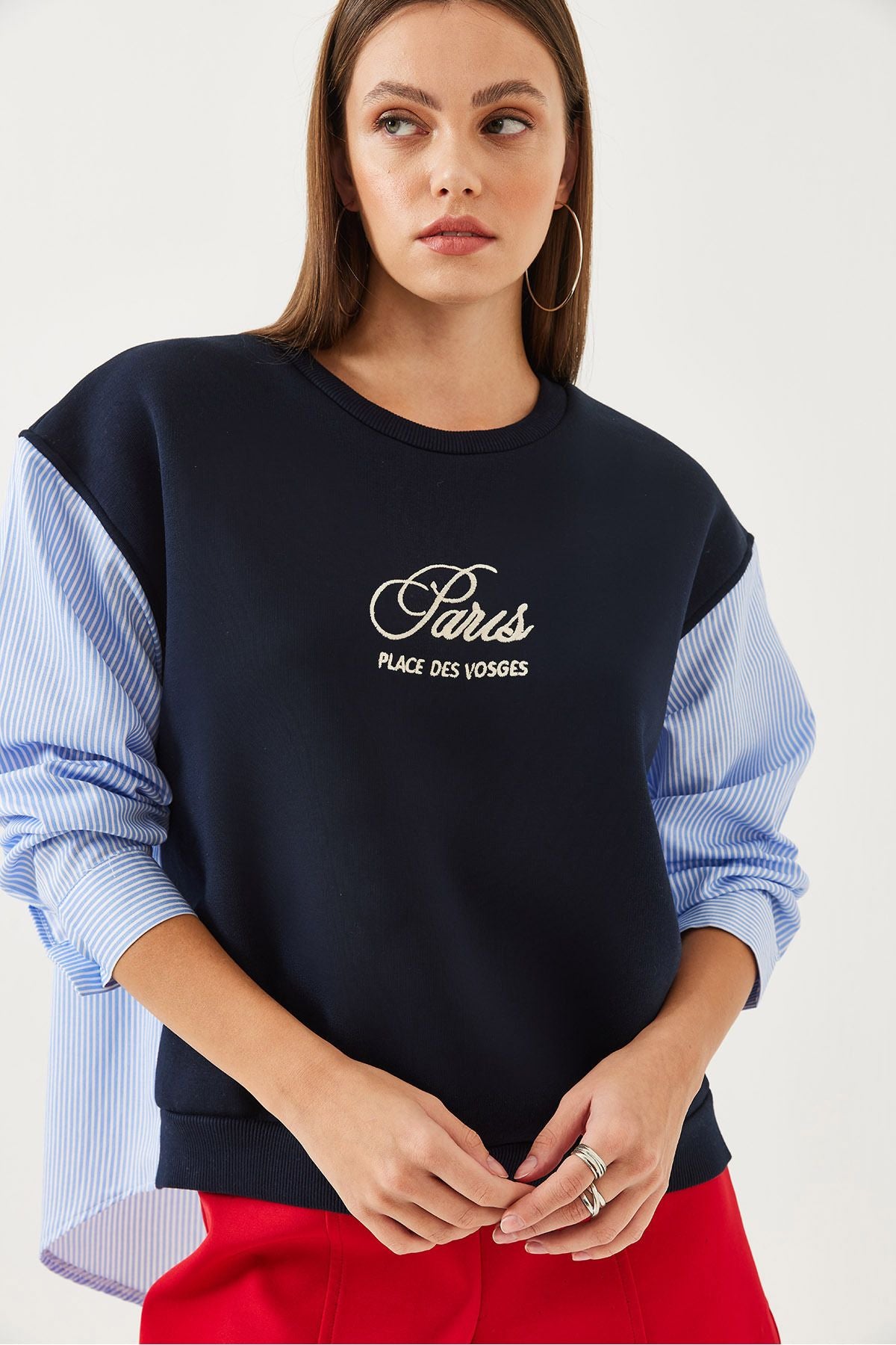 Female Bicycle Neckline Shirt Sleeve Switch 3 Yarn Sweatshirt 60351001