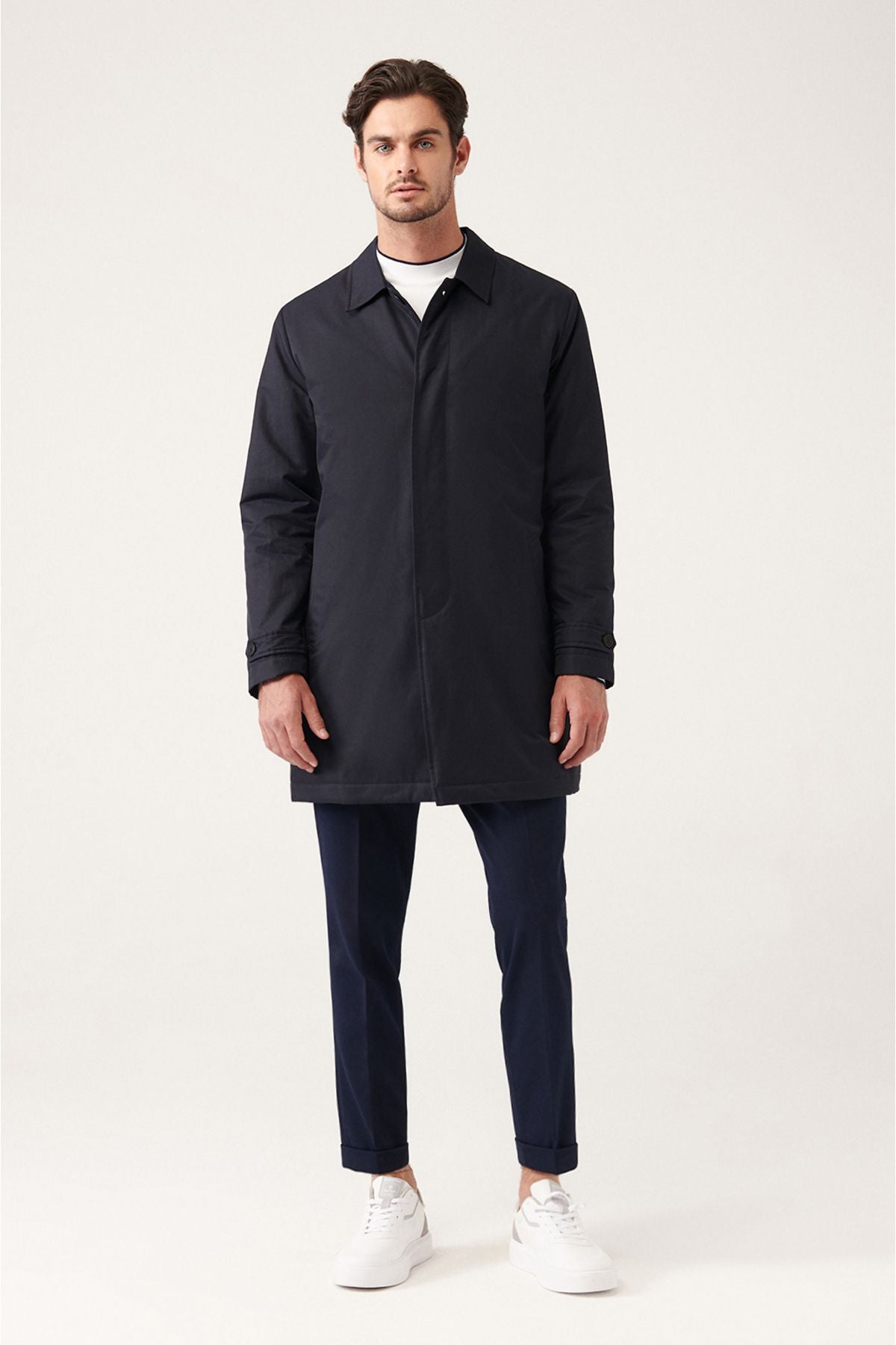 Men's Navy blue Classic collar Capitoneli Water Protector Trench coat A31y6000