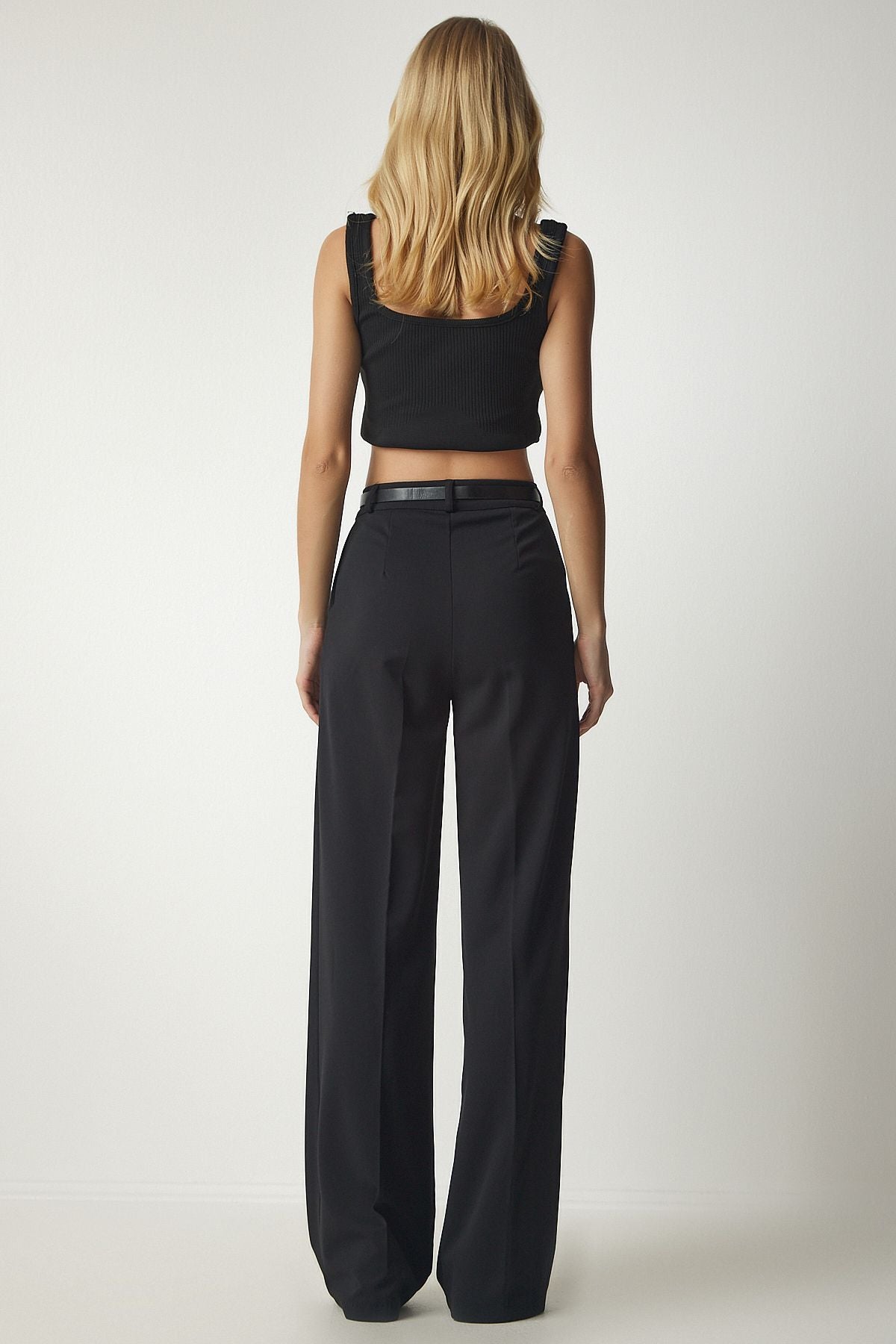 Woman Black Belt Woven Pants MS00013