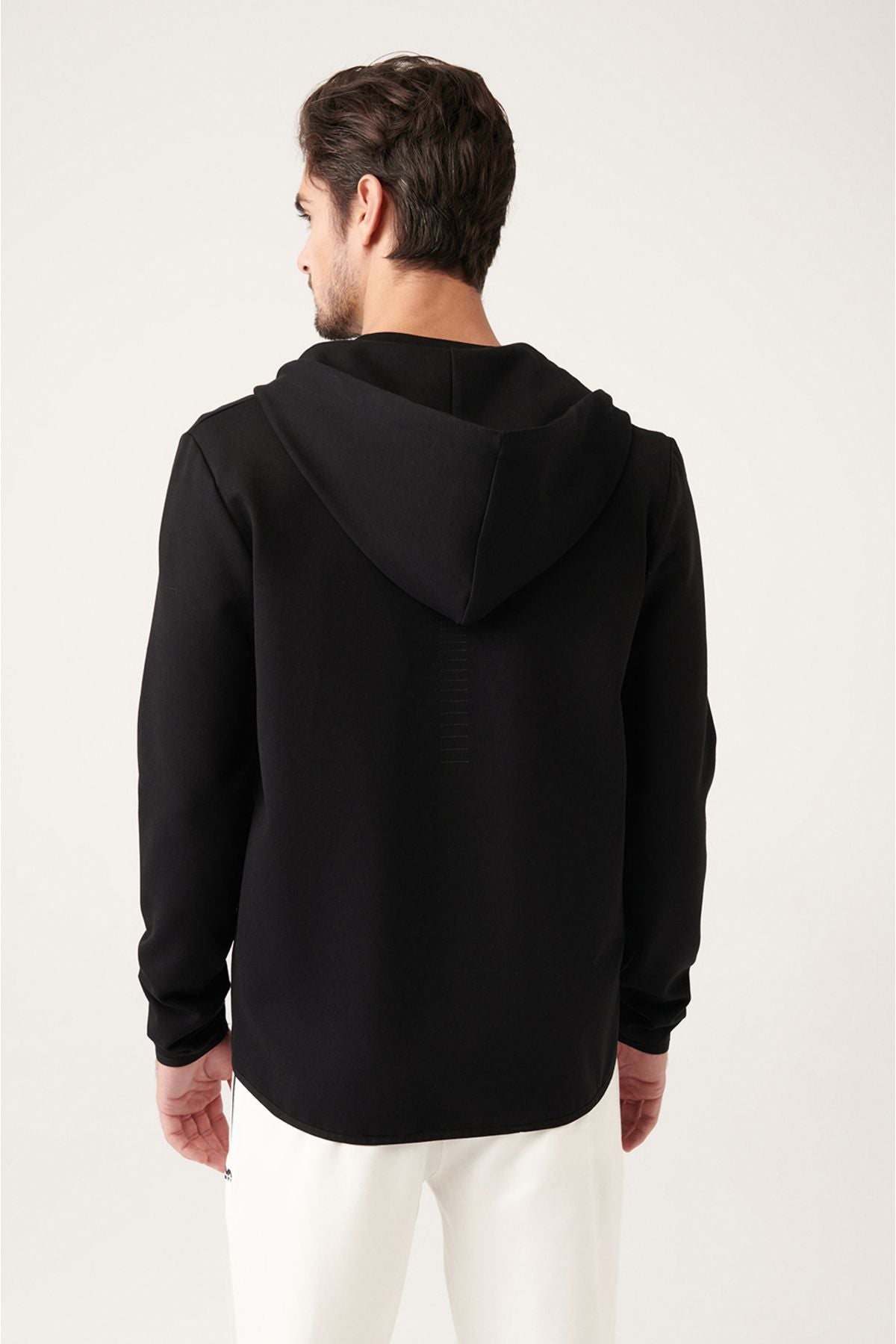 Men's black interlok fabric hooded zipper sweatshirt A31y1202