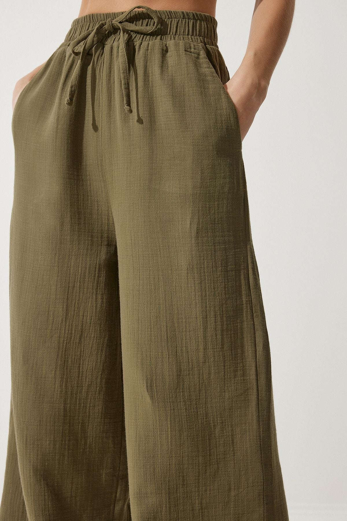 Woman Khaki Muslin Palazzo Pants MX00160