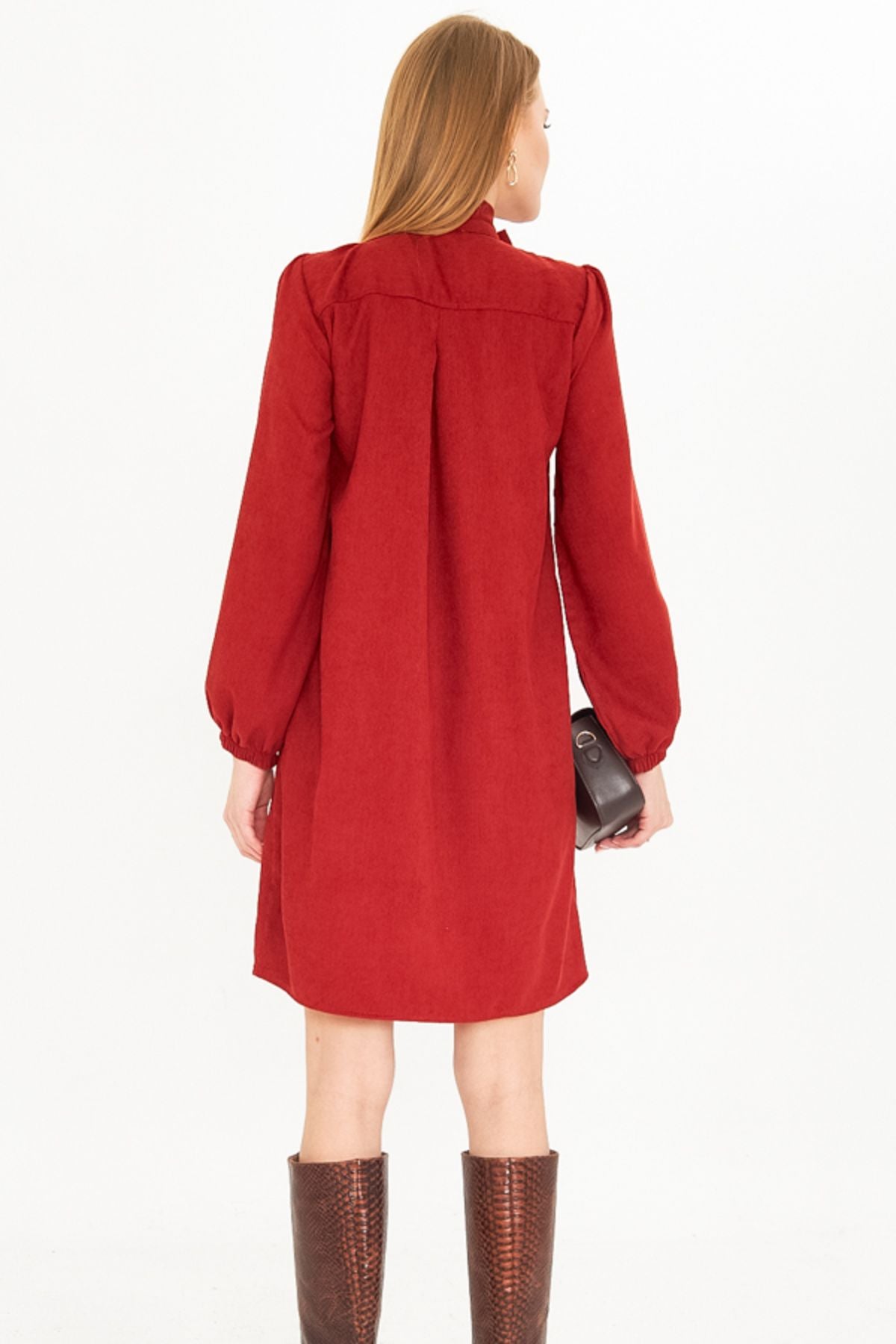 Female Tile collar connecting arms with rubber velvet dress ARM-25K001087