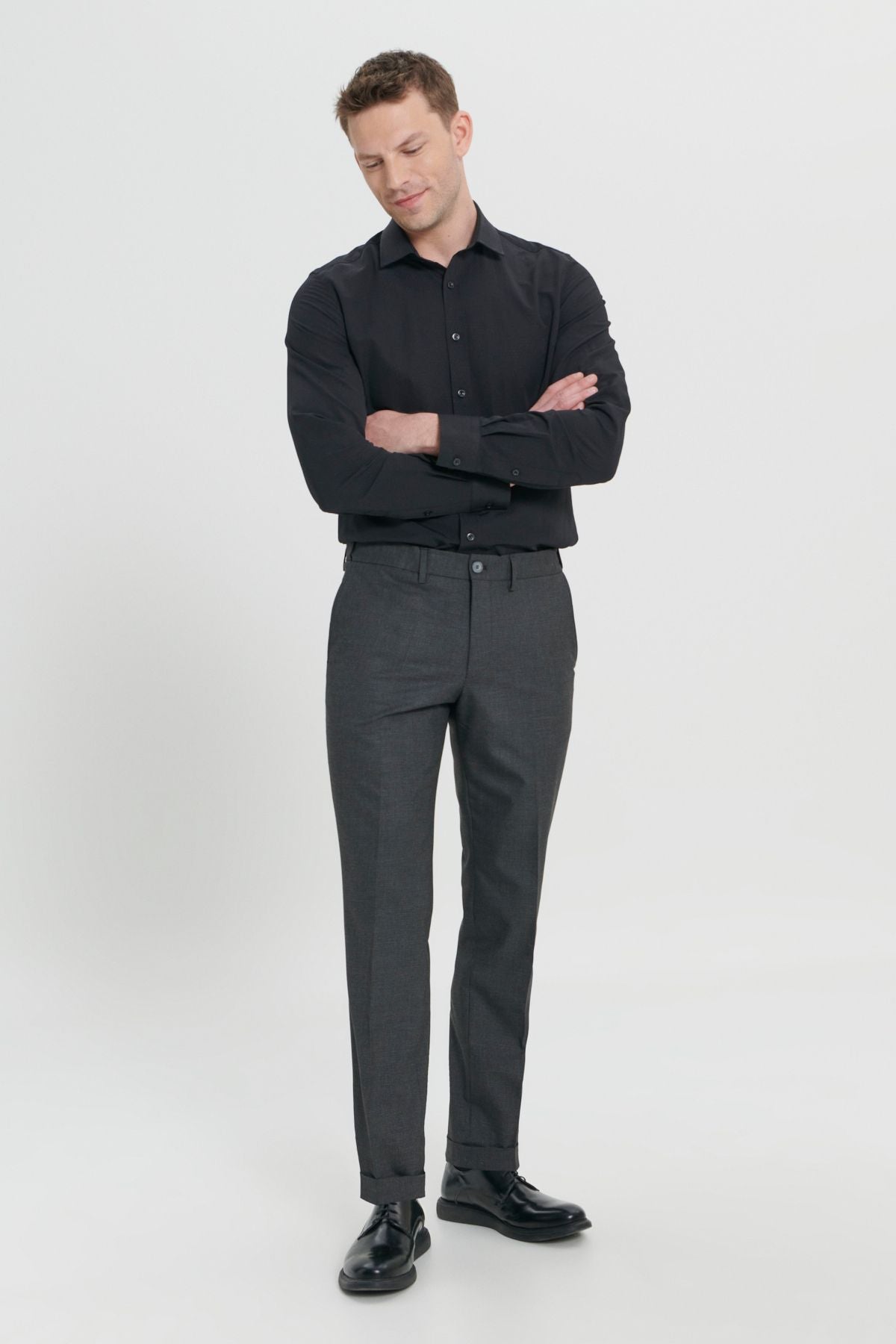 Men's black comfort fit comfortable cutting side pocket patterned waist waist rubber pants