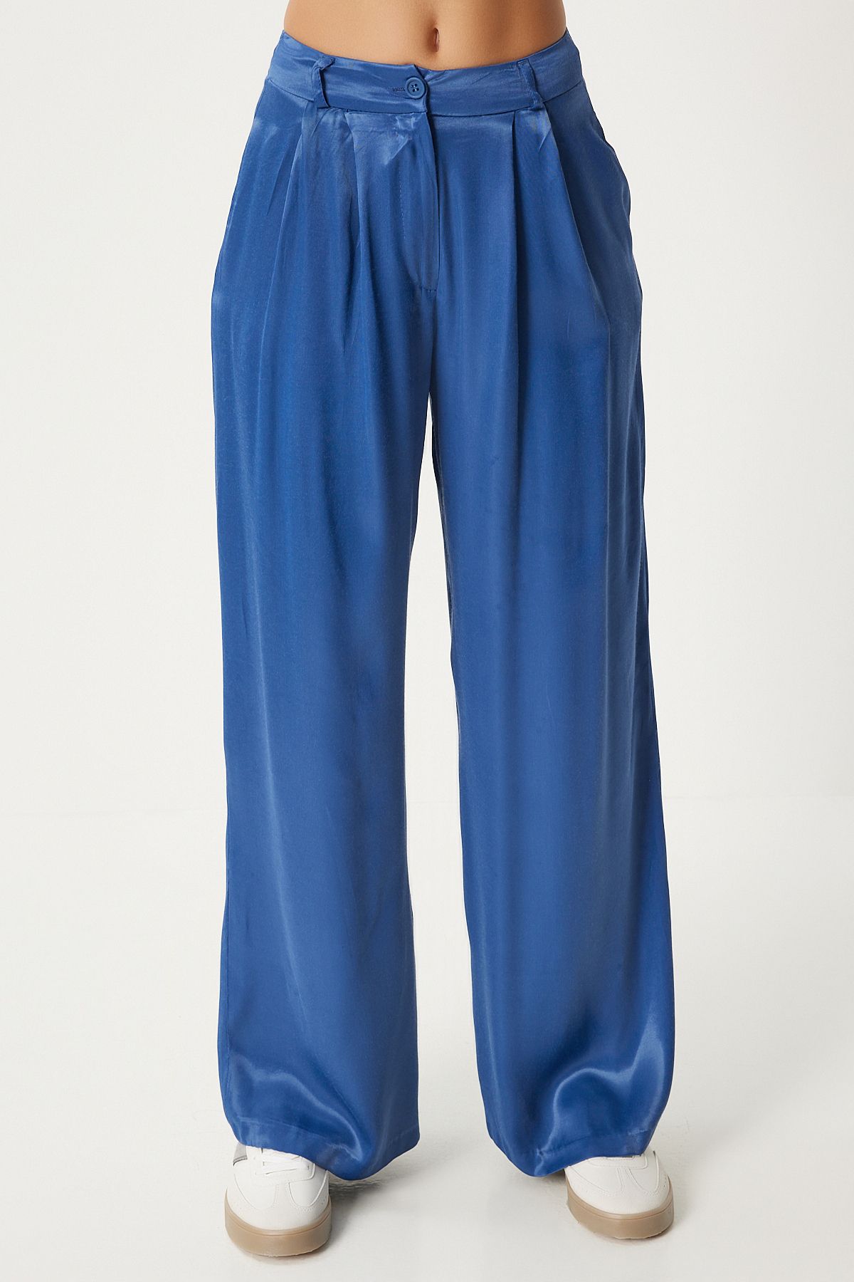 Women's Indigo Blue Satin Surface Palazzo Pants FN03270