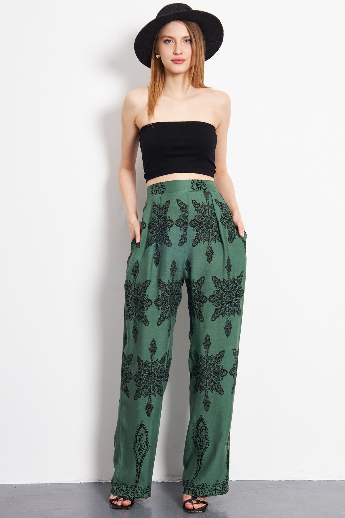 Woman Dark Green Patterned abundant trousers Arm-23001124