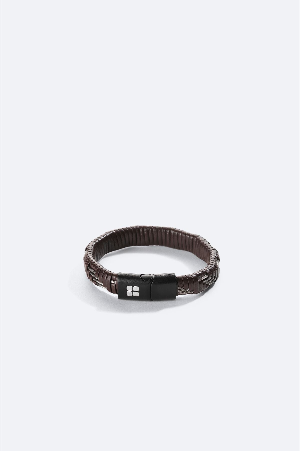 Men's Brown Hematitis Leather Bracelet A41y9614