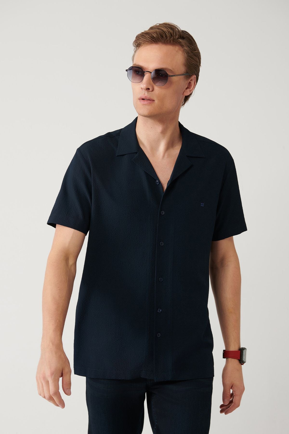 Men's Navy Apjja Yaka Easy ironing Wishbrees Shirt A41y2169