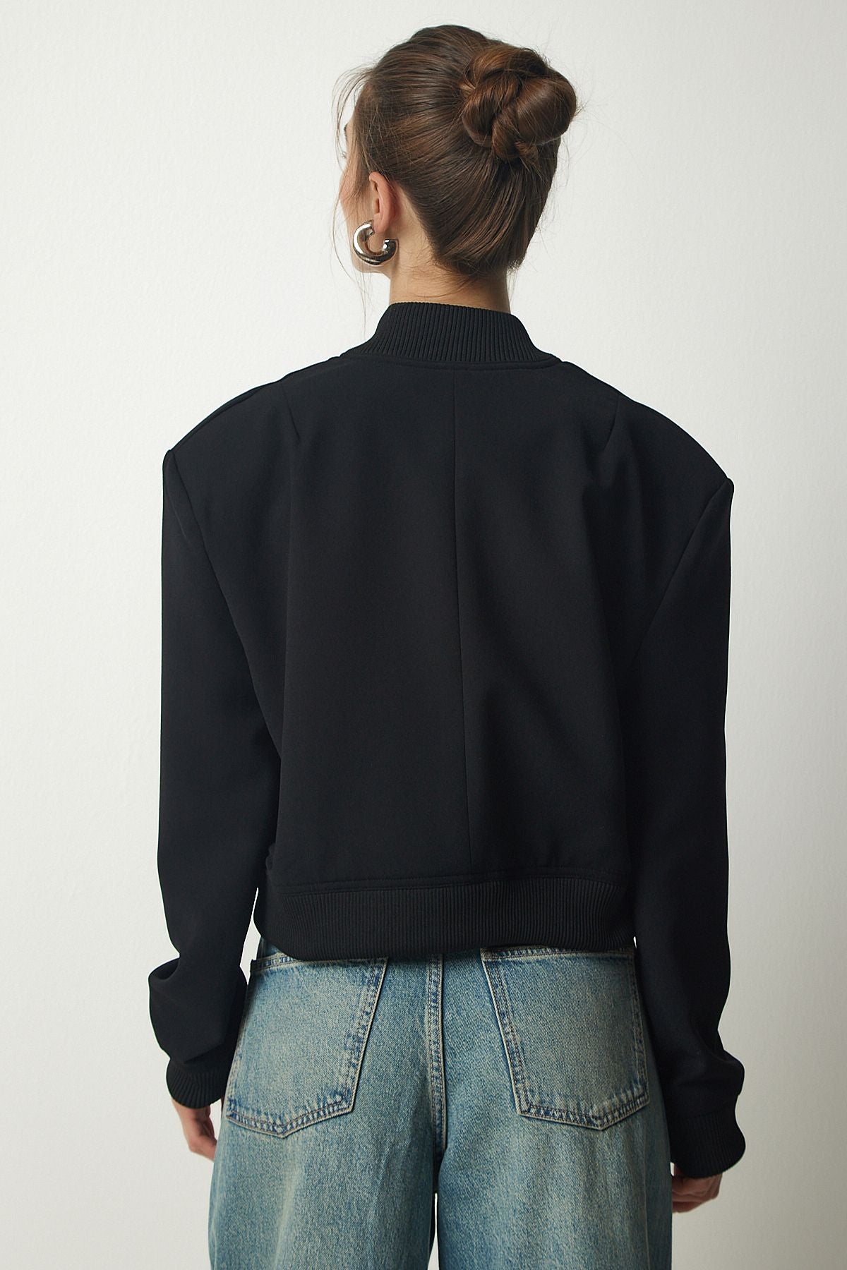 Female Black Wide Pocket Bomber Jacket FN03041