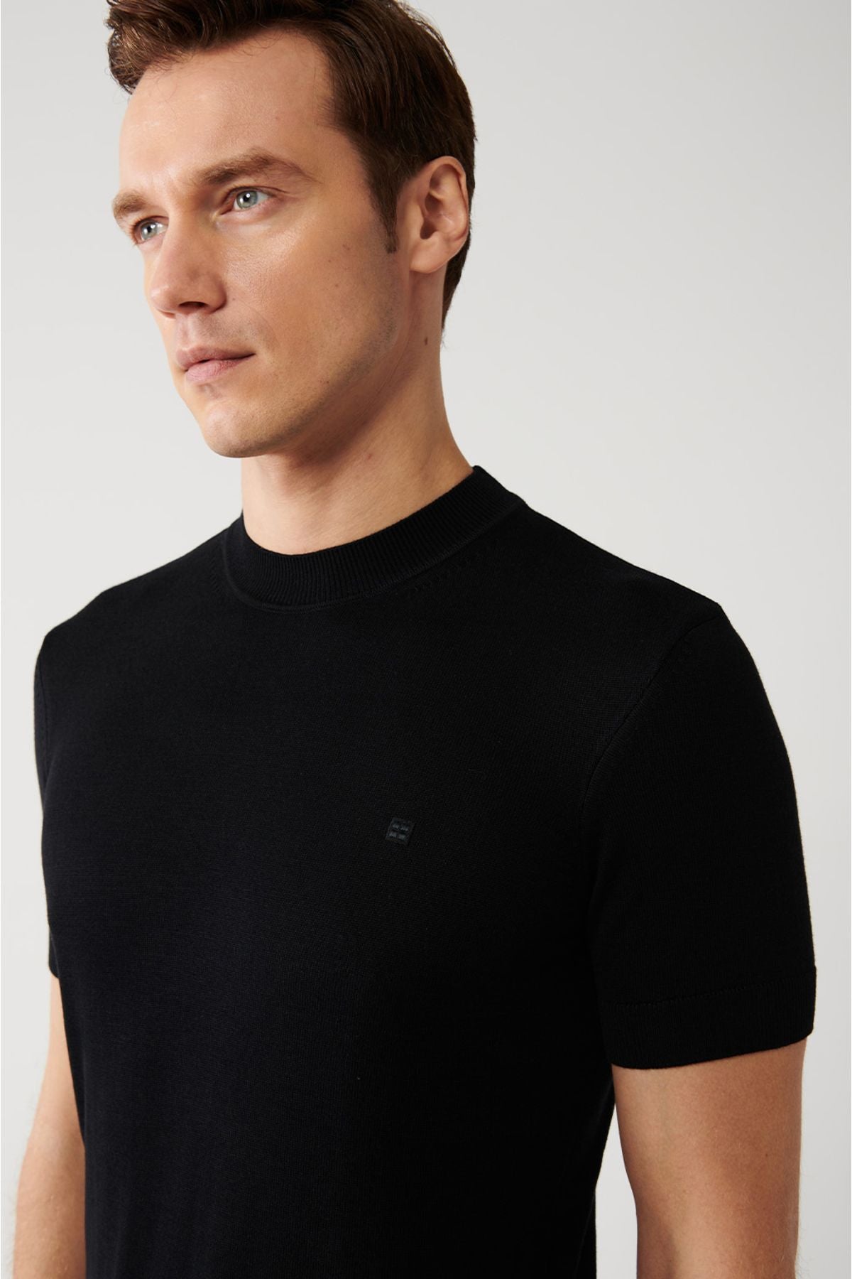 Men's black half fisherman collar short sleeve knitwear t-shirt B005025