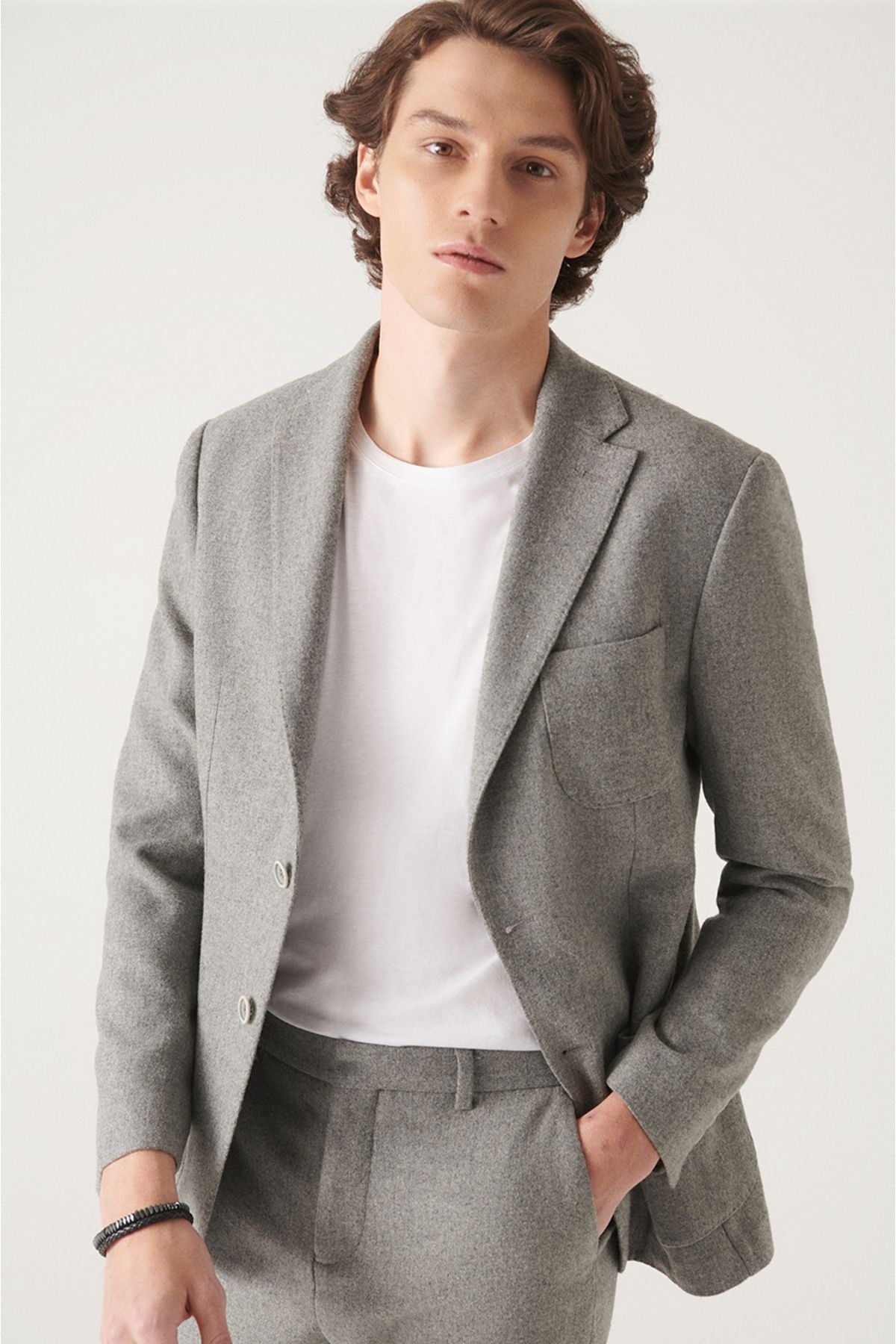 Men's gray woolen jacket A22y4003