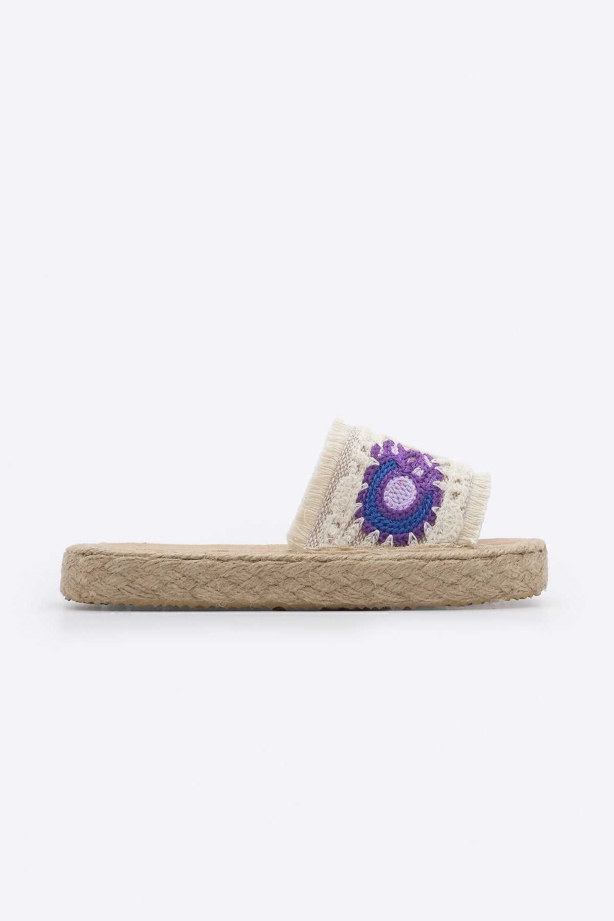 Female tassel braided thick base jute espadril slippers derpa purple