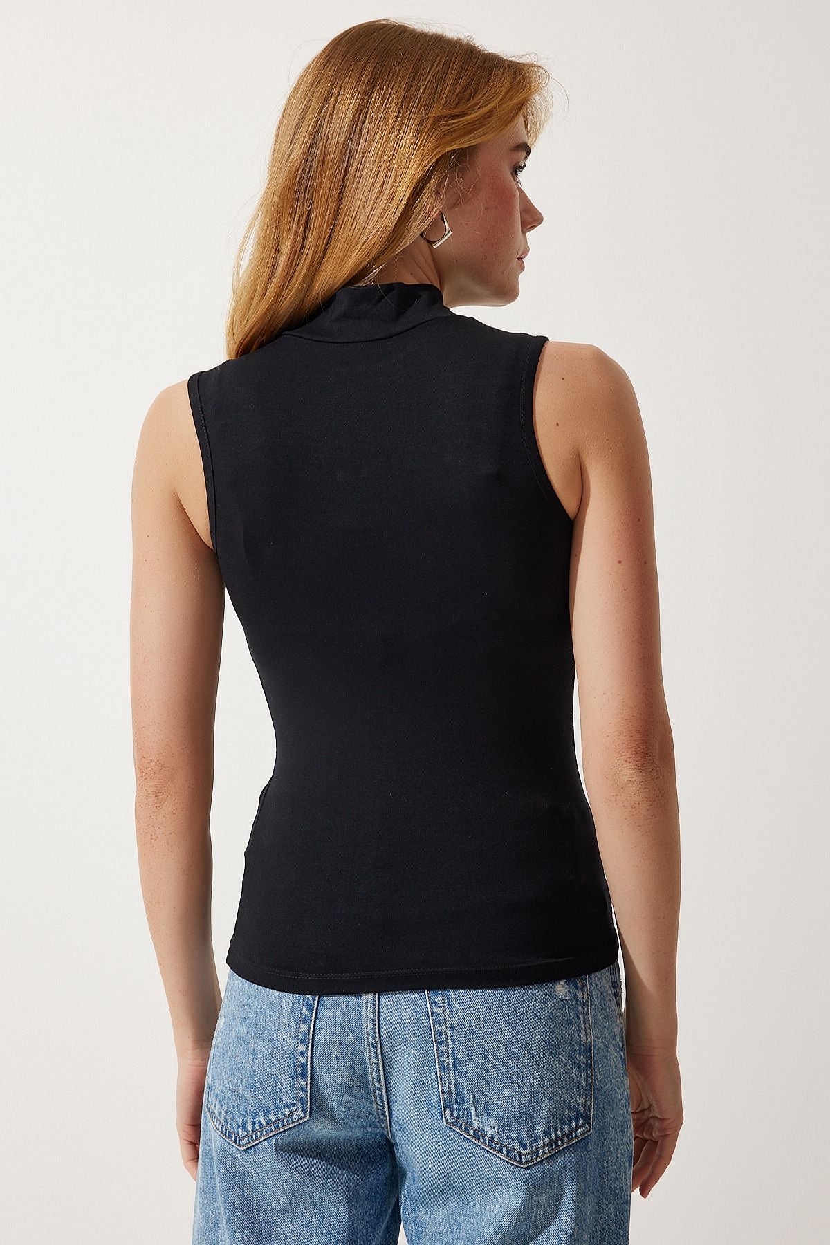 WOMEN'S black gray upright collar sleeveless rx00051