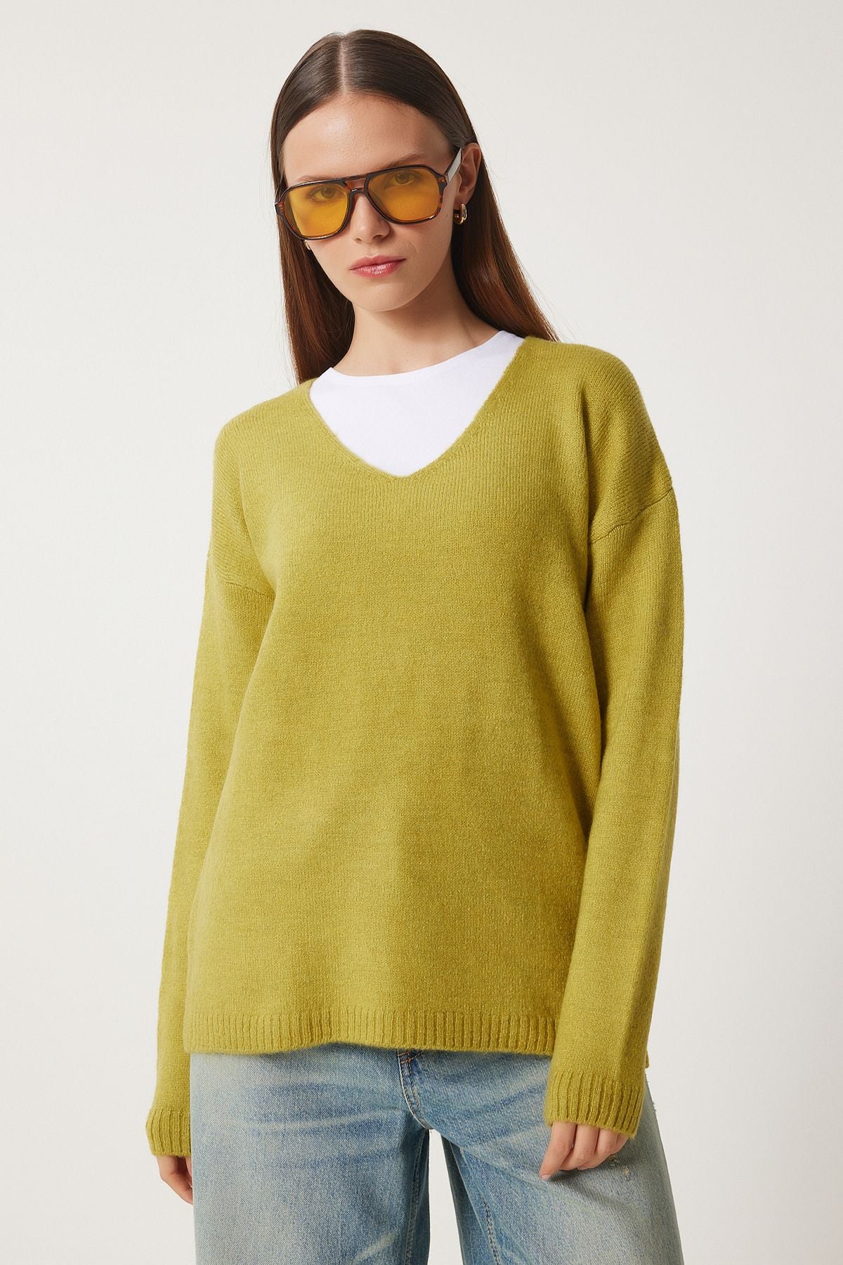Female Fat Green V -Yaka Knitwear Kazakh ZA00063