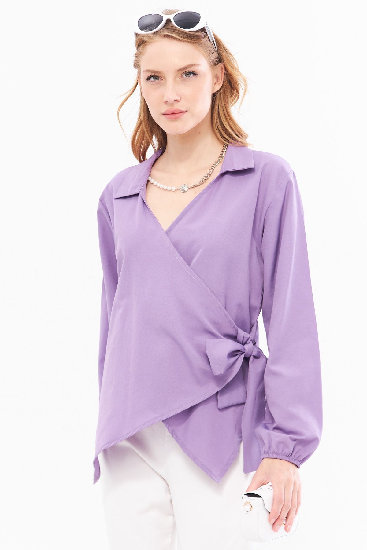 Female purple collar cruve blouse ARM-22Y024025