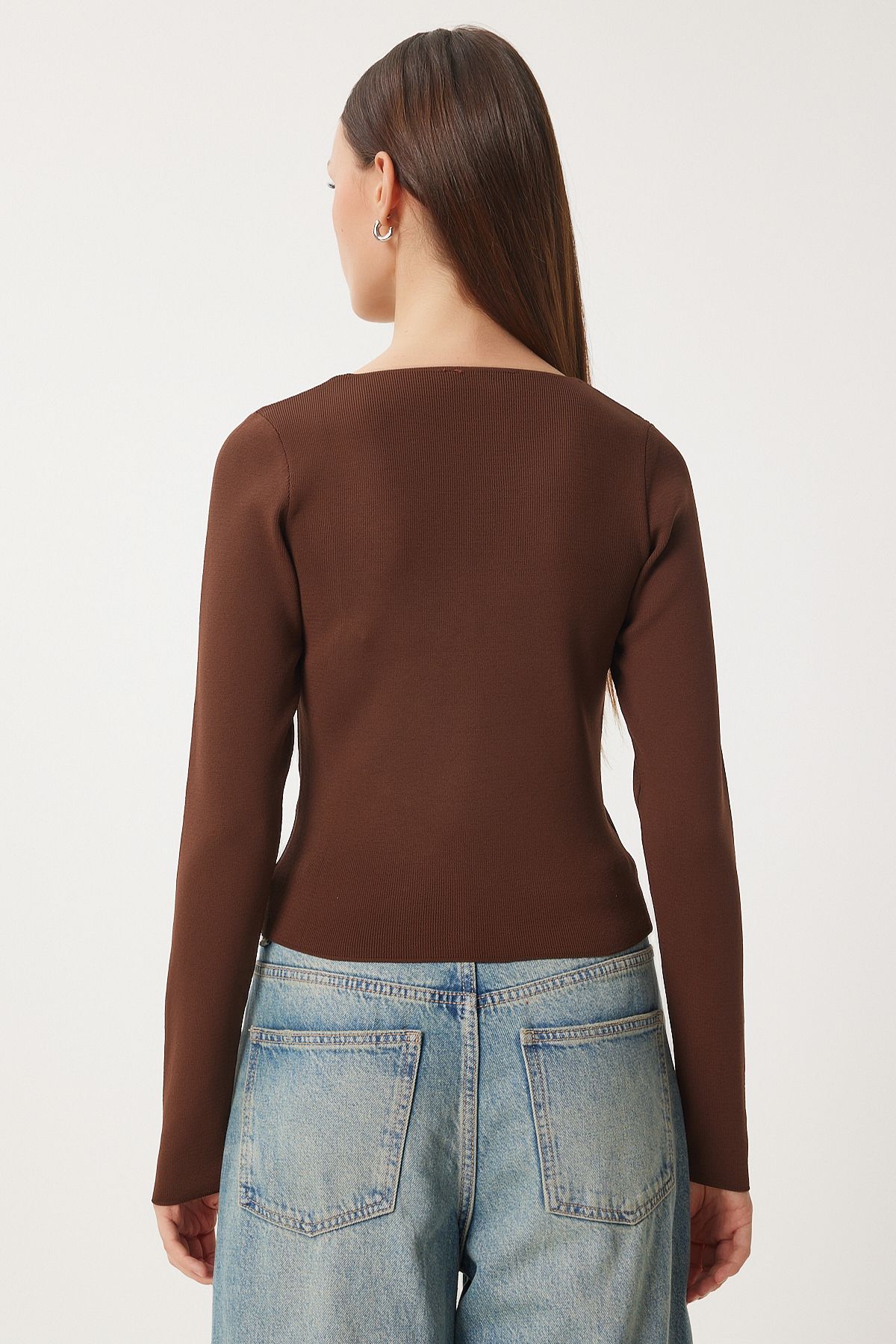 Female brown V -neck knitwear cardigan FN03356