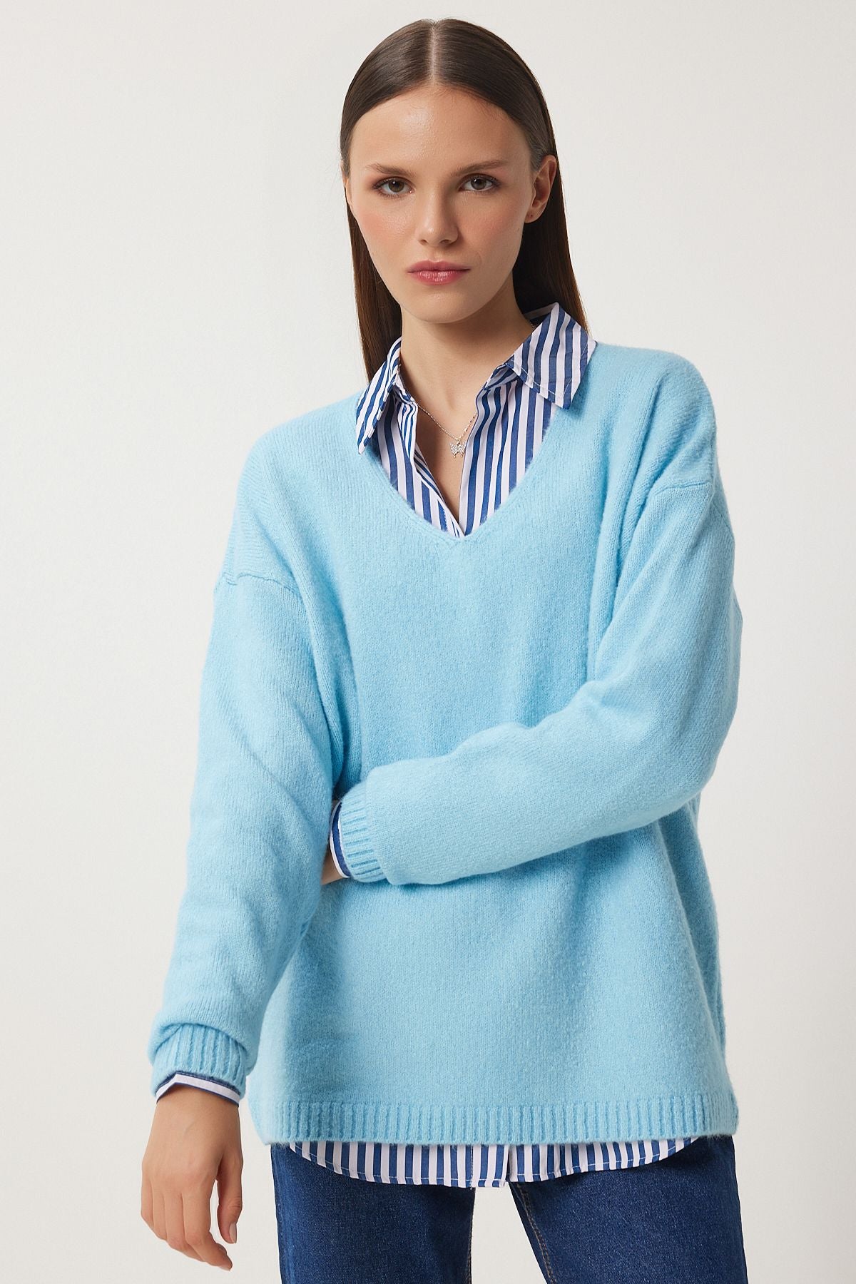 WOMEN LIGHT BLUE V -YAKA Knitwear Kazakh ZA00063