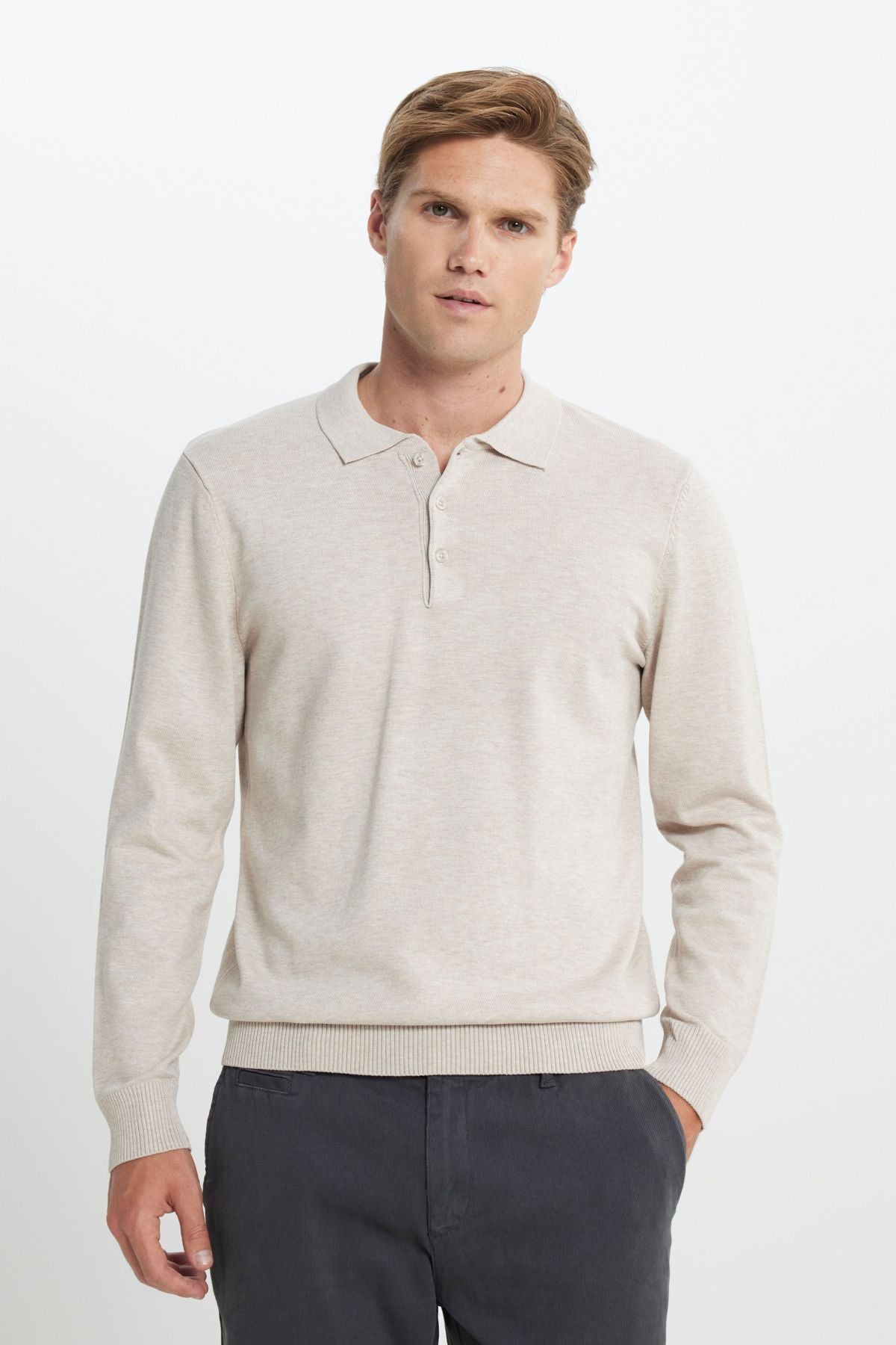 Men's Beige Melanj Standard Fit Normal Cut Polico Sweater
