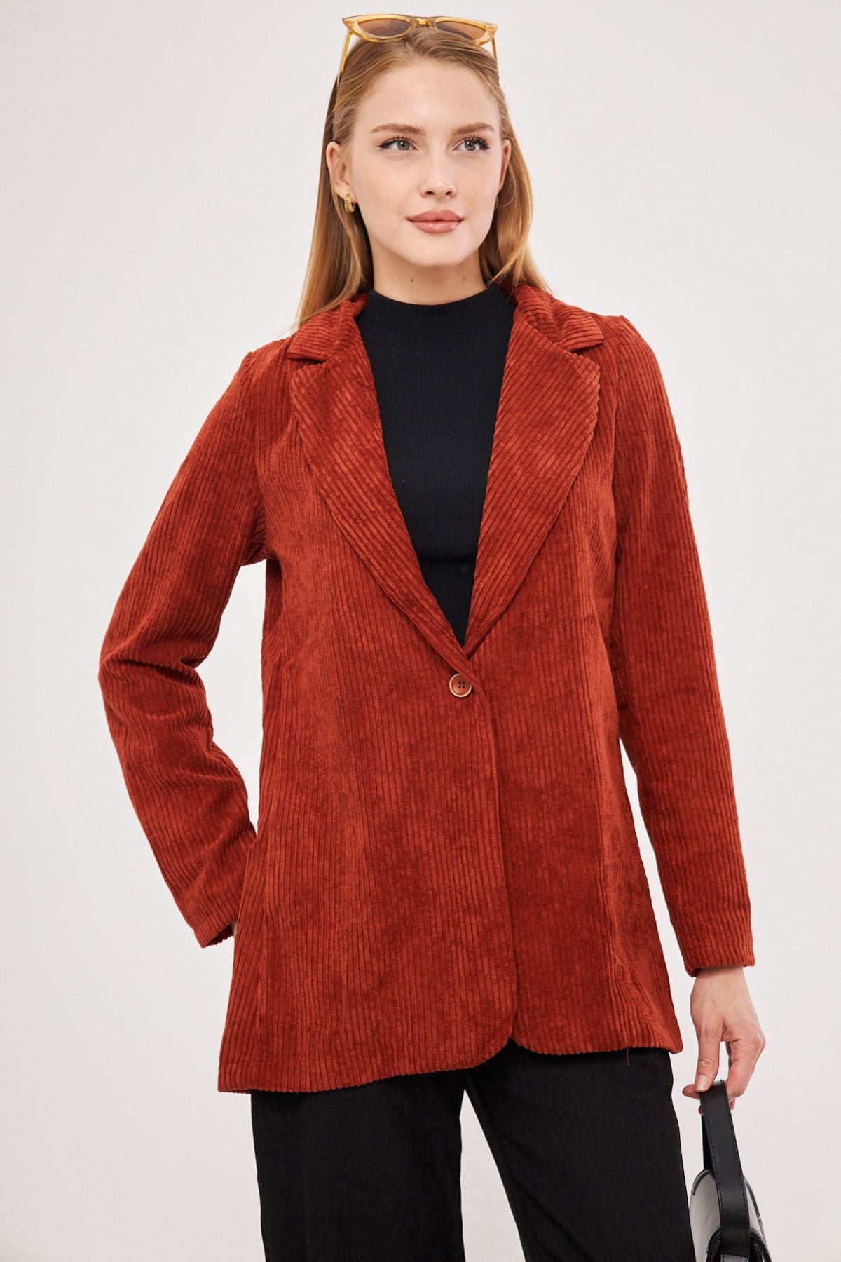 Female Tile Single button Velvet Jacket ARM-24K001043