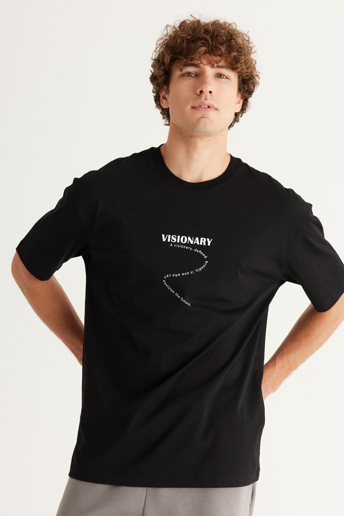 Men's black oversize plenty of cut bike collar 100 %cotton printed T -shirt