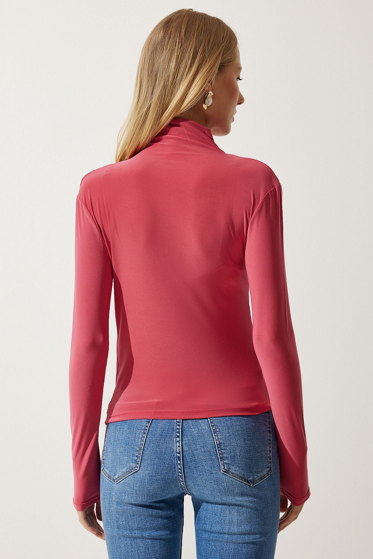 Female Candy Pink Shirness Detailed Sandy Blouse FF00135