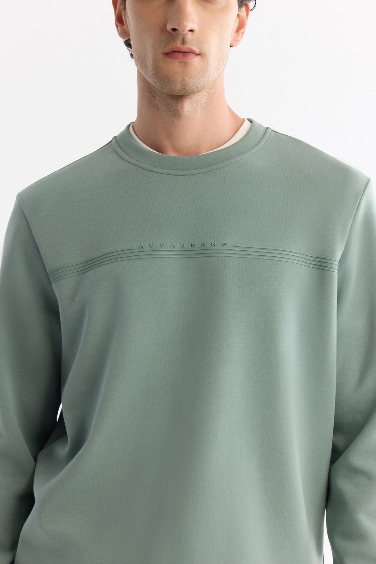 Men's Mint Green Bike Neck Cotton Printed Elastan Sweatshirt A42y1267