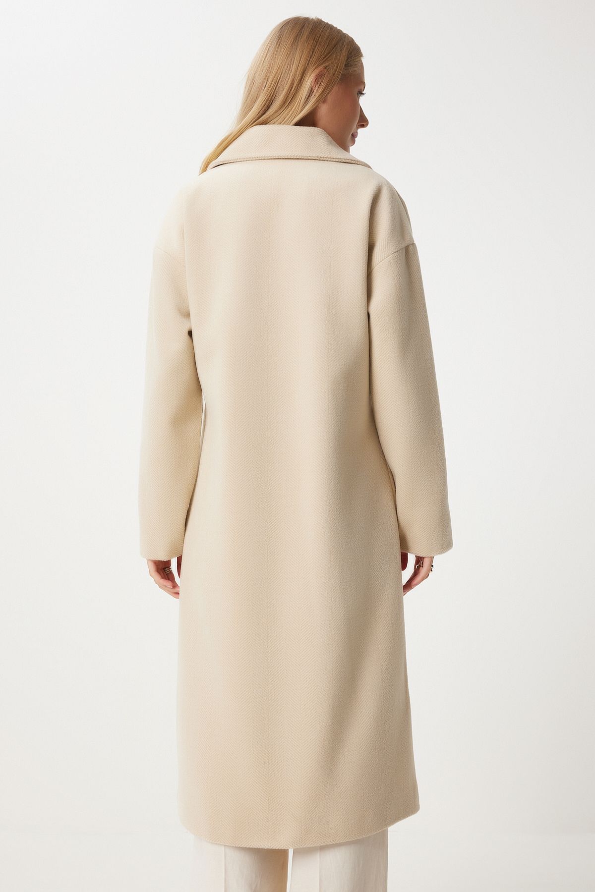 Female Beige Cruve Yaka Stamp Coat DD01337