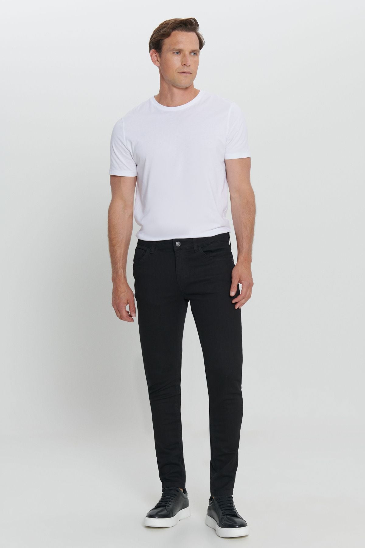 Men's black extra slim fit narrow cut RISS Cotton Flexible Denim Jean Jeans