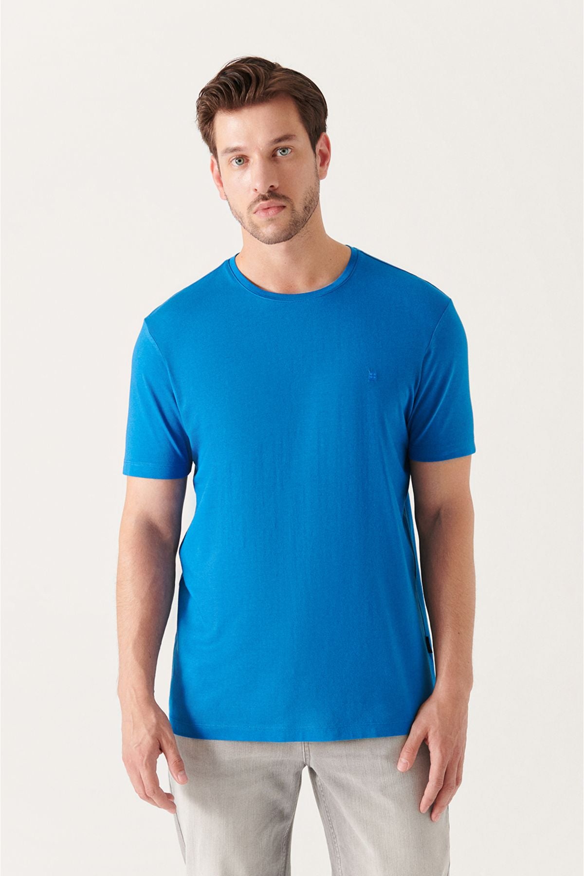 Men's Dark Blue Blue Ultrasoft Bicycle Cotton Cotton Basic T-Shirt E001171