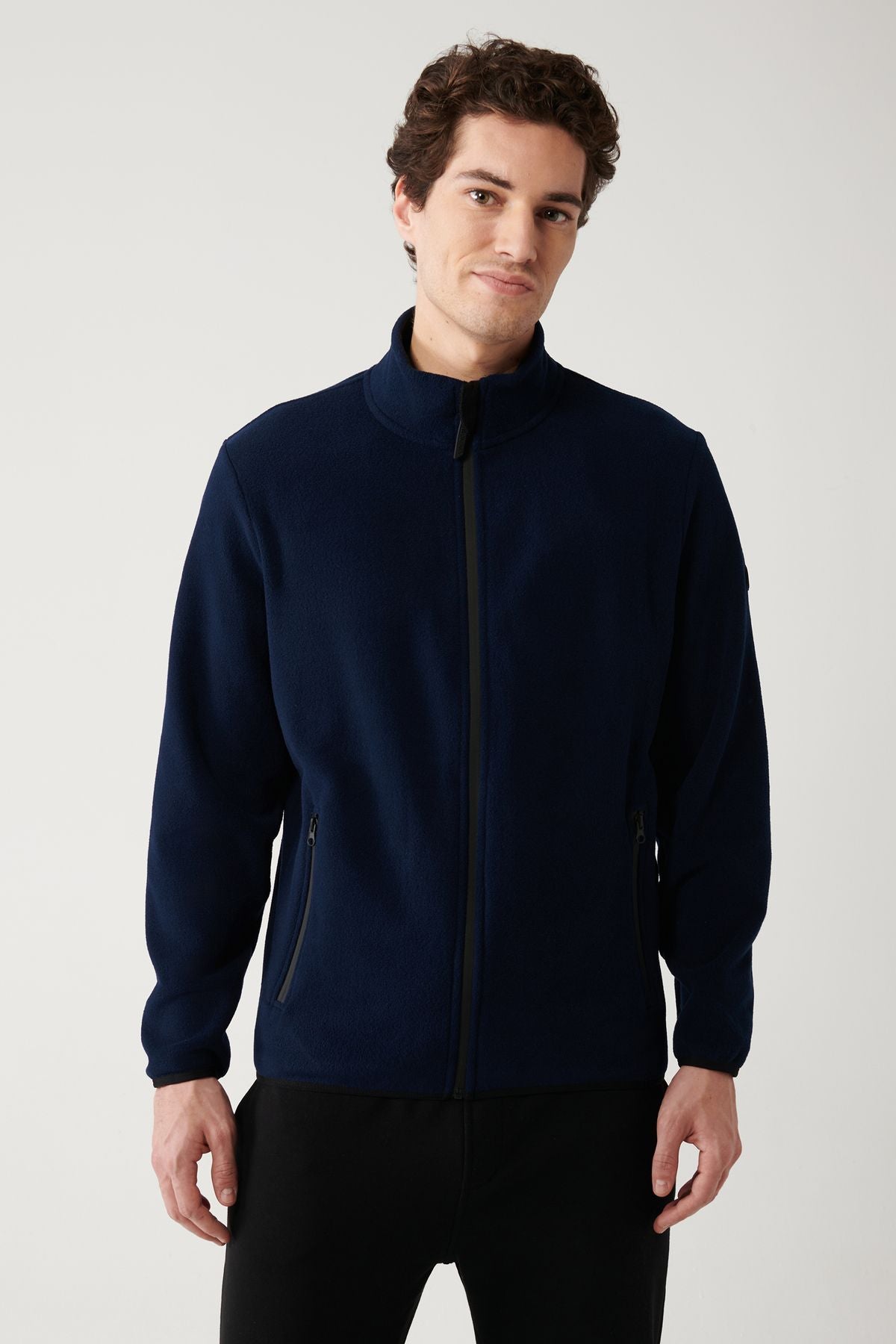 Men's navy blue fold -resistant zippered zippered zipper E001069