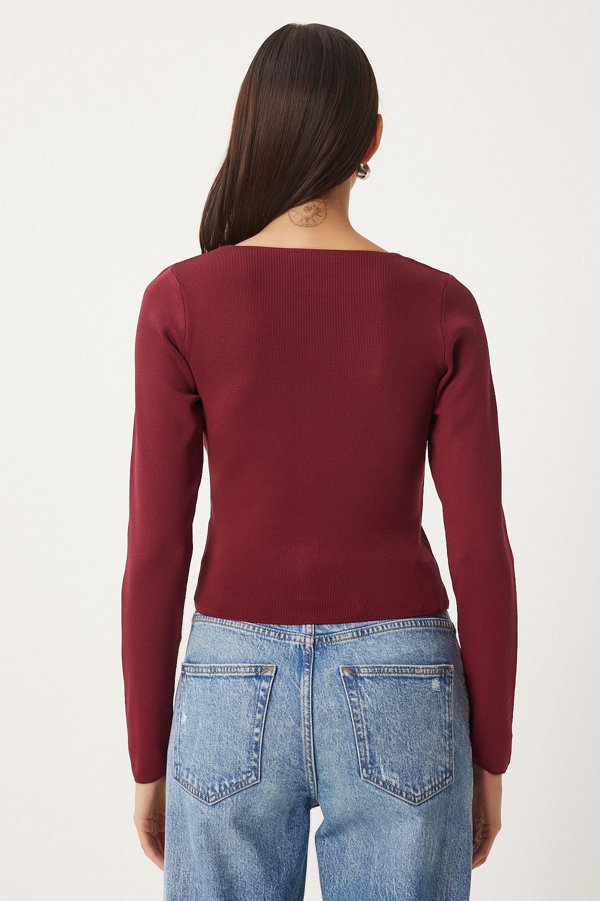 Female Bordeaux V -Yaka Knitwear Cardigan FN03356