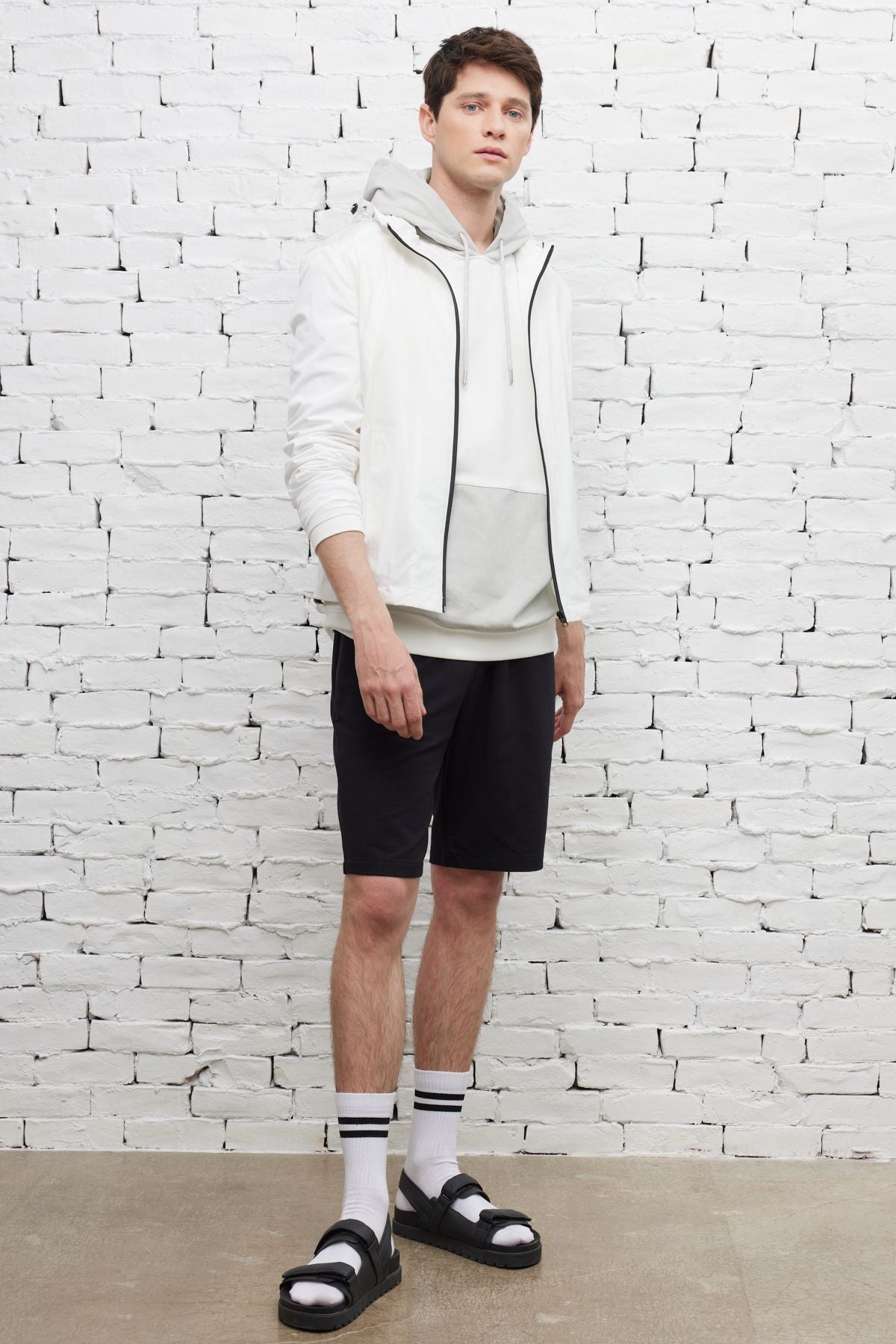 Men's White Standard Fit Normal Cutting Hooded Coat