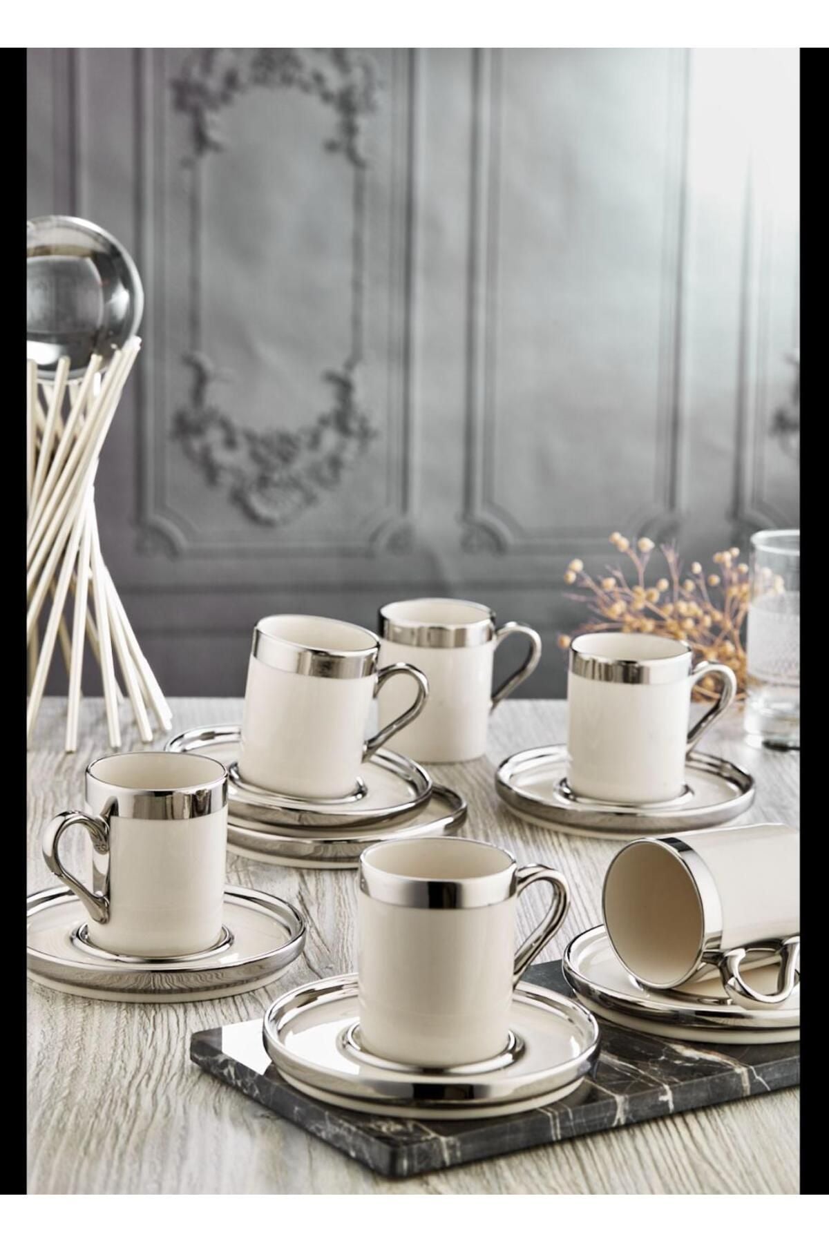 Gözde 12 Piece Platinum Yaldız Coffee Cup Set