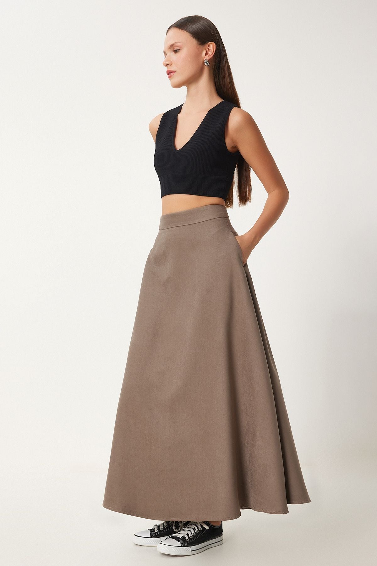Female mink pocket jacquard suede cloch skirt RG00045