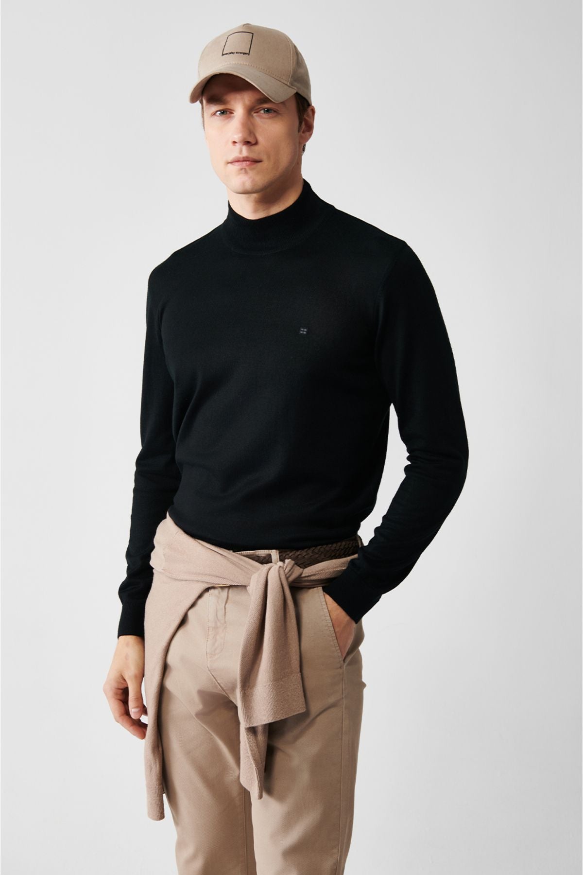 Men's black half fisherman collar wool mixed knitwear sweater B005015