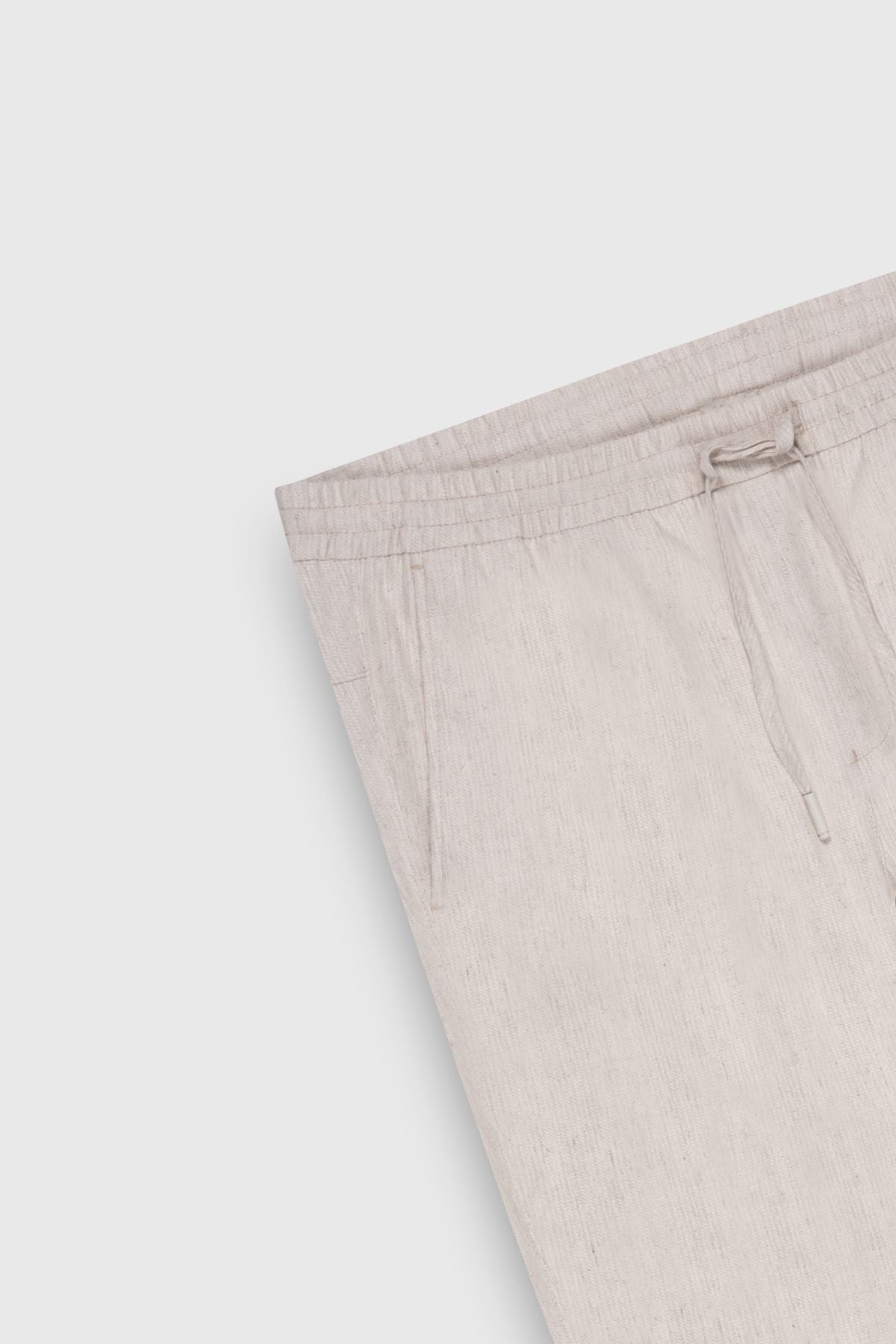 Men's Beige Slim Fit Narrow Cut Cotton Linen Linen Tied Patterned Patterned Side Cep Pants