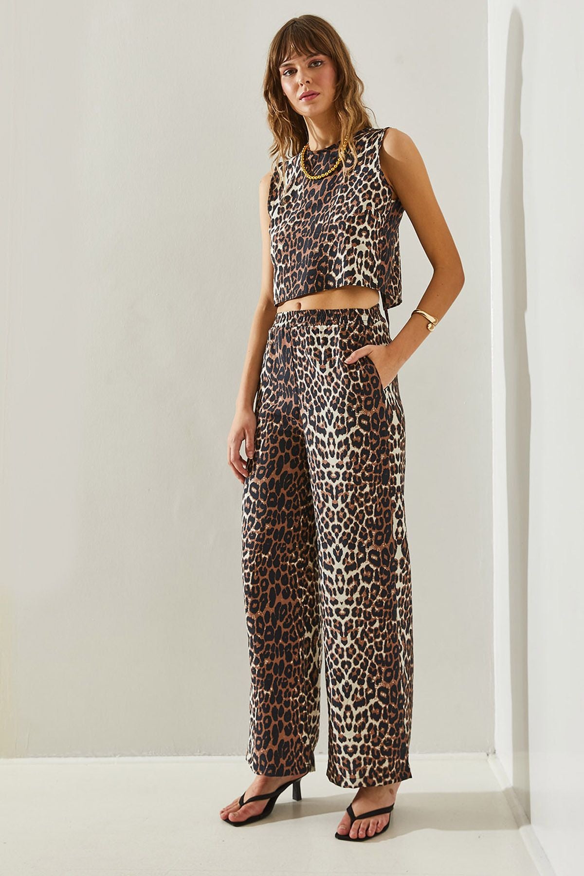 Female Biye Detailed Leopard Patterned Vest Pants 9260 Over-Upper Team 60251394