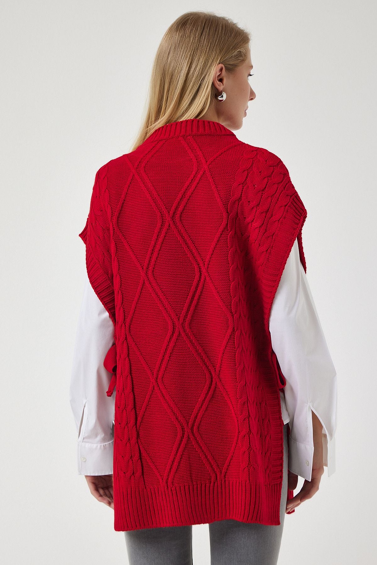 Woman Red Connect Detailed Oversiz Knitwear Süveter YG00104