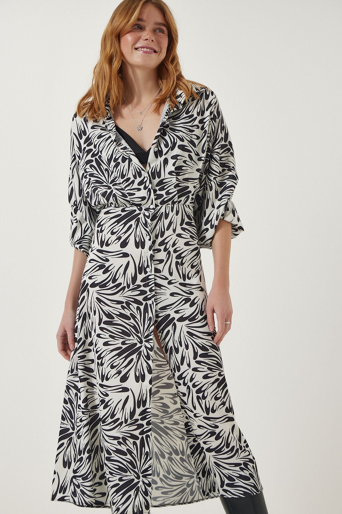 Stylish Dress with Satin Surface with buttoned buttoned patterns RG00003
