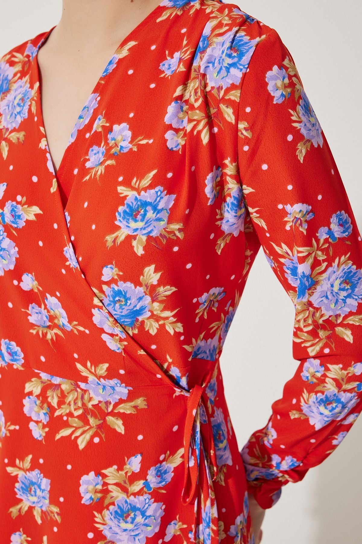 Woman Red Flower Mini Anvelop Chiffon Dress UB00274