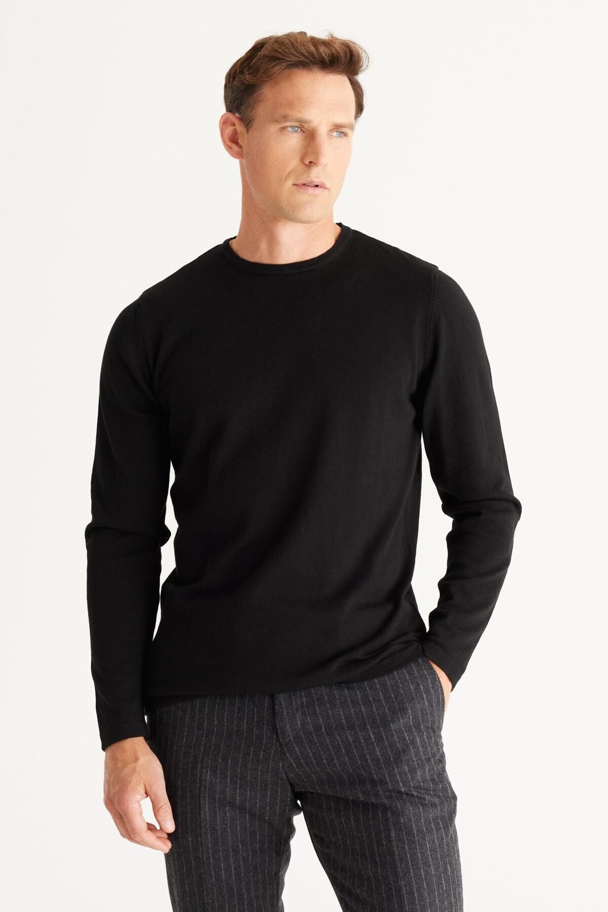 Men's Black Standard Fit Normal Cutting Hot Bike Bike Knitwear Sweater