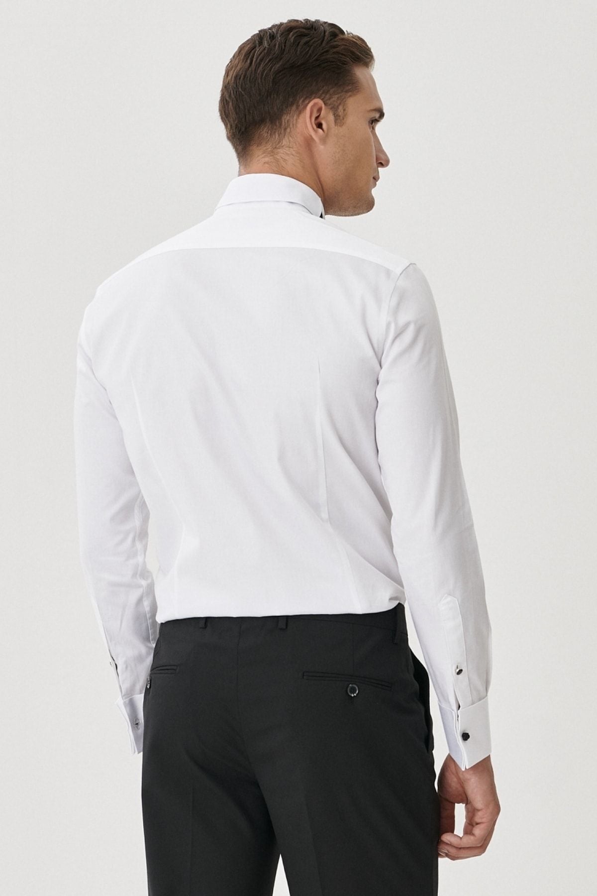 Men's White-Black Groom Horse Yaka Tailorered Slim fit narrow cut shirt