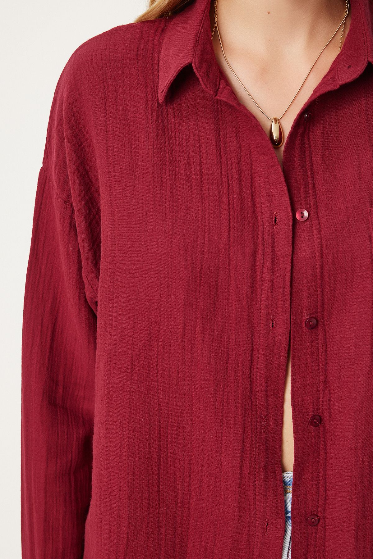 Woman Bordeaux Oversize Basic Muslin Shirt MX00150