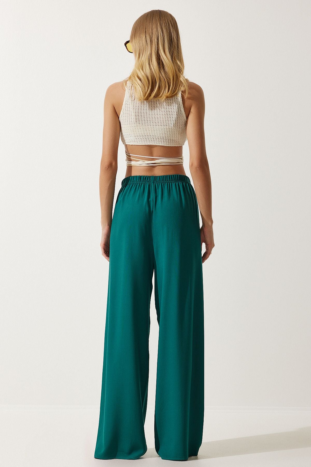 Female Emerald Green Summer Viscose Palazzo Pants EN00610