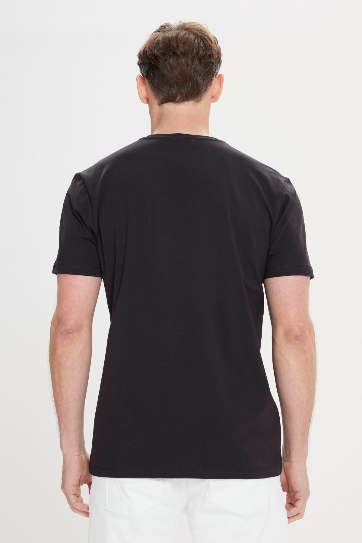 Men's black slim fit narrow cut bike bike collar cotton printed t -shirt